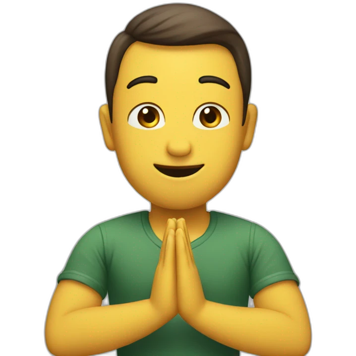 Emoji saying namaste with elbows tpuching emoji