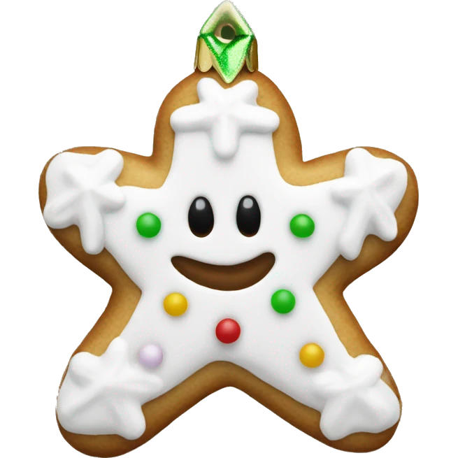 white frosted gingerbread cookie shaped like a christmas ornament emoji