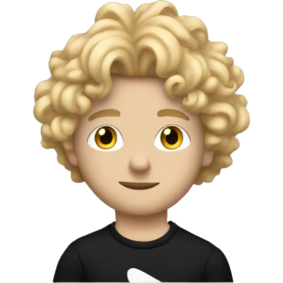 white boy with blonde curly hair wearing a playboy carti t-shirt emoji