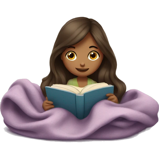 Brunette girl reading book under a blanket emoji