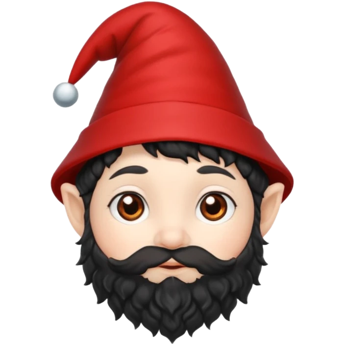 Gnomo con capelli ricci corti neri  occhi marroni e cappello a punta emoji