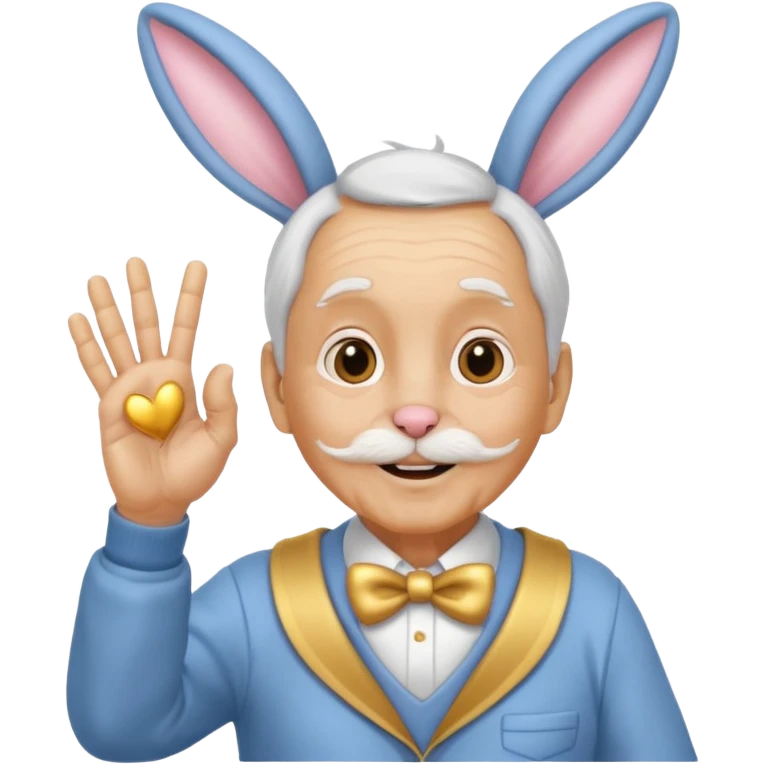 바니걸 옷을 입은 피부가 황금으로 된 할아버지가 손하트를 날리며 부끄러워한다 emoji