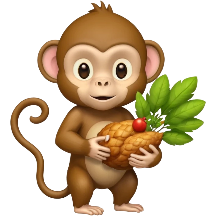 Monkey with chicken in one hand and a small bush in the other emoji