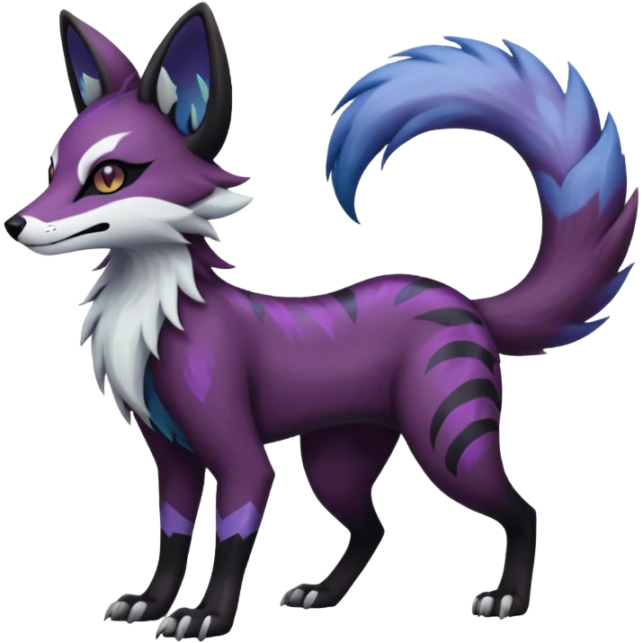  hyper-realistic cool edgy dark black purplish blackish edgy fantasy ethereal feline-vernid-sergal-monster-furret-Lycanroc-umbreon-fursona animal creature full body with intricate markings  emoji