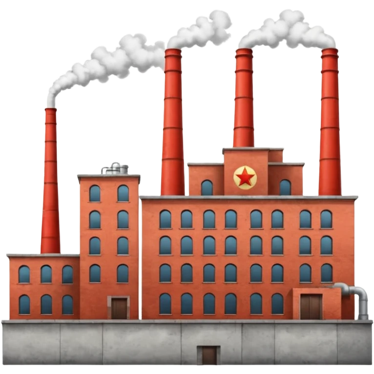 Soviet heavy equipment plant building, industrial, smokestacks, red star, utilitarian architecture, no people, no machinery outside emoji