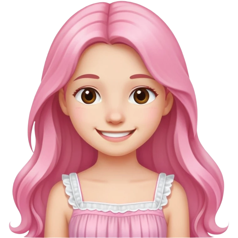 بنت بيضه شعرها طويل مع ابتسامه وفستان وردي وابيض emoji