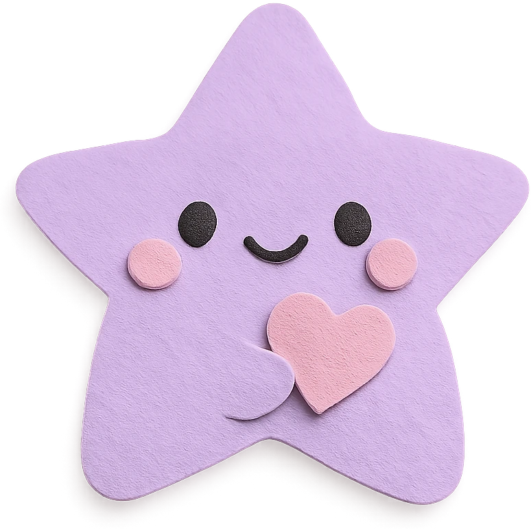 adorable pastel purple star holding a tiny pastel heart, no arms or legs, full body, kawaii paper craft style emoji