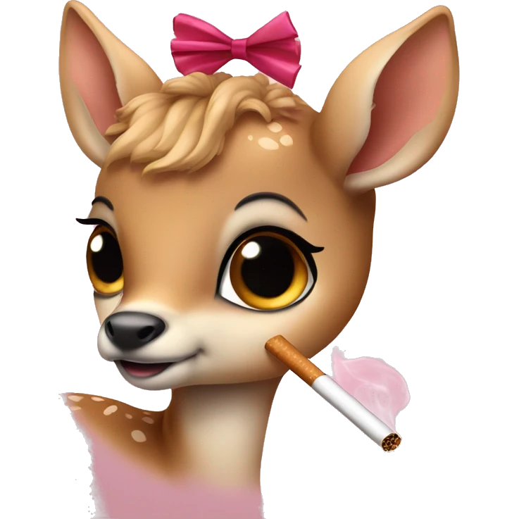 fawn smoking a cig with high eyes and cute lashes and a ribbon emoji