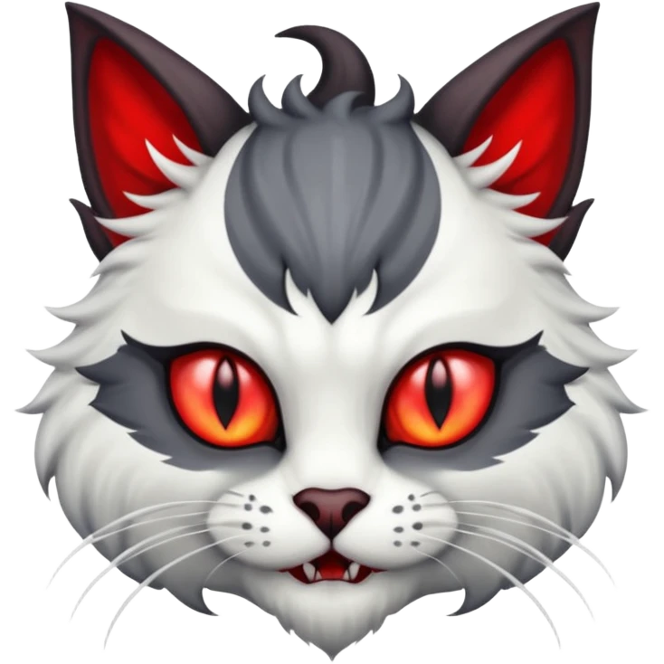 dark blackish grey and white horned devil satan cat emoji