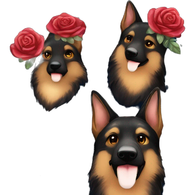 Midnight starry night stars dark Brindled German shepherd fox carrying glowing red lantern, fairy lights, rose flower crown, bokeh lights emoji