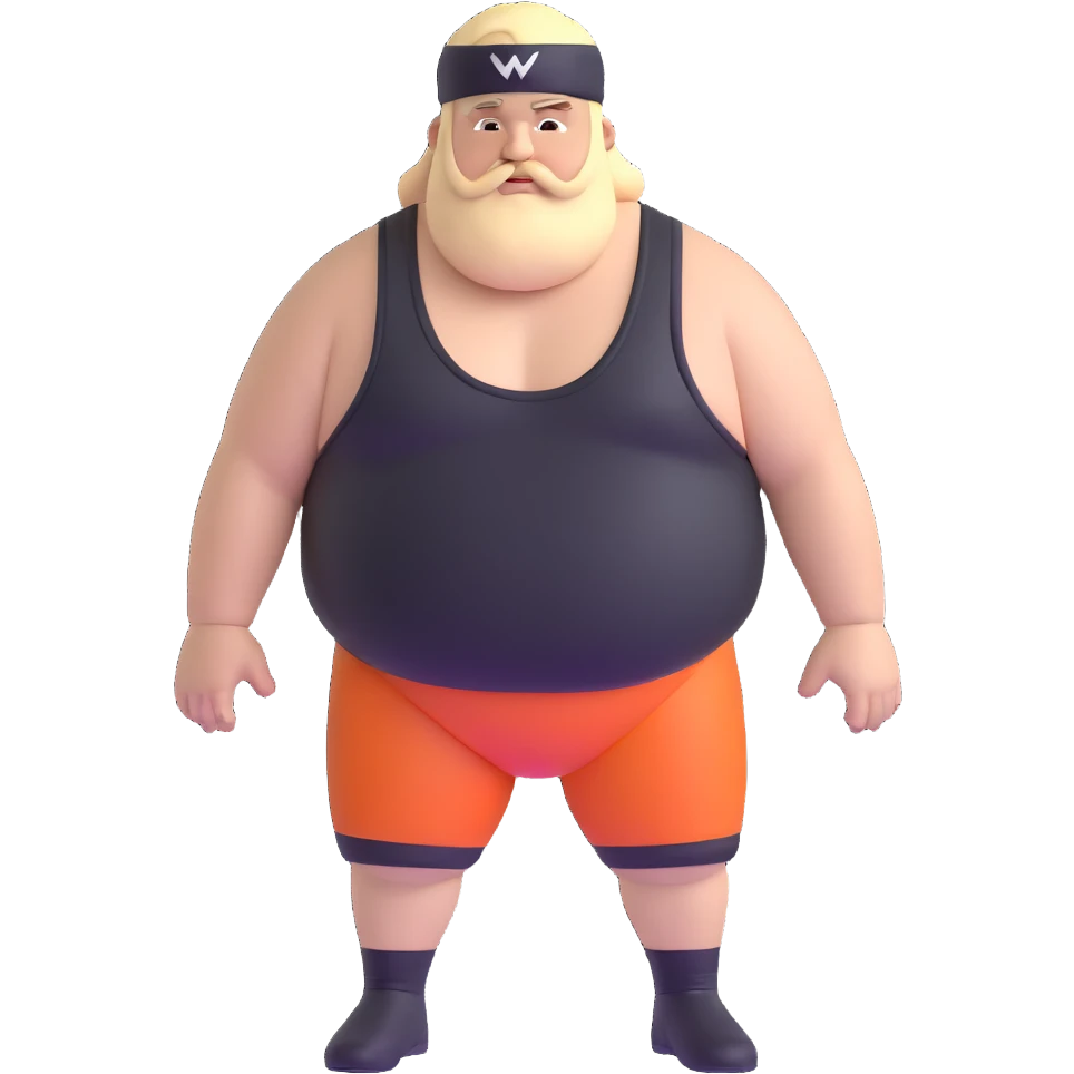 White skin fat guy with black durag, light stubble beard of a few days in wrestling singlet emoji