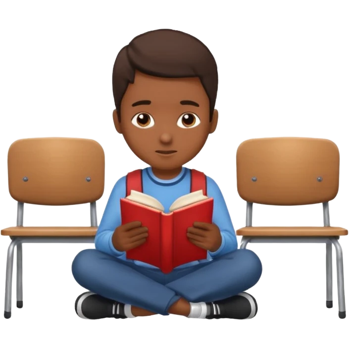 Boy  sitting at school reading with his back to the camera emoji