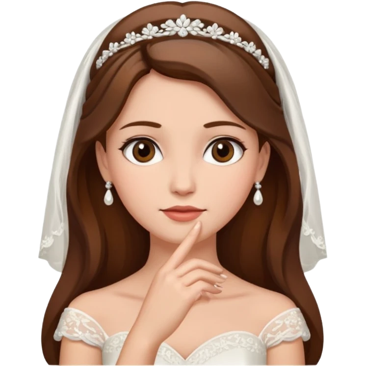 Blonde skin bride with brown hair with a chin on her face emoji