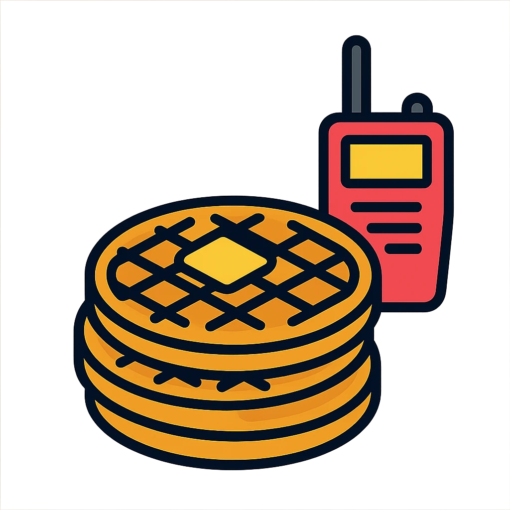 A stack of Eggo waffles with a walkie-talkie, Stranger Things theme, in a playful, colorful icon style emoji