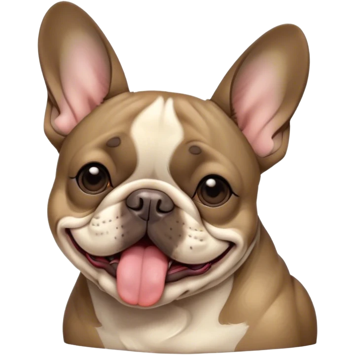 Cinematic Cute Yawning Brindle French Bulldog Portrait Emoji, Head tilted slightly with a dramatic, wide-open yawn, showcasing a sleek brindle coat with subtle fawn highlights, floppy ears slightly drooping, round dark eyes barely open in drowsy contentment, Simplified yet irresistibly adorable features, highly detailed, glowing with a soft, cozy glow, high shine, relaxed yet expressive, stylized with a touch of whimsy, bright and endearing, soft glowing outline, capturing the essence of a sleepy yet affectionate companion, so drowsy it feels like it could stretch out of the screen and curl up for a nap! emoji