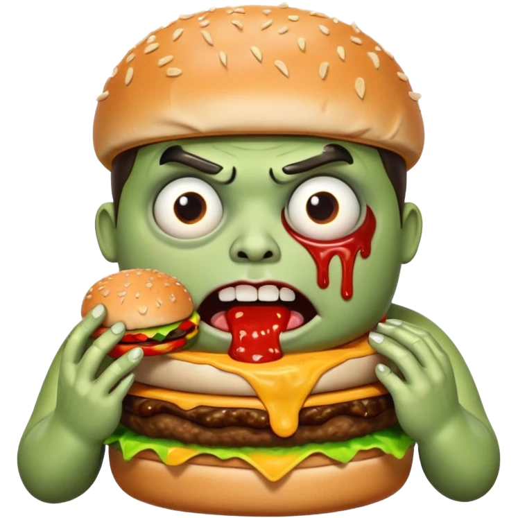 Fat zombie eating one burger emoji