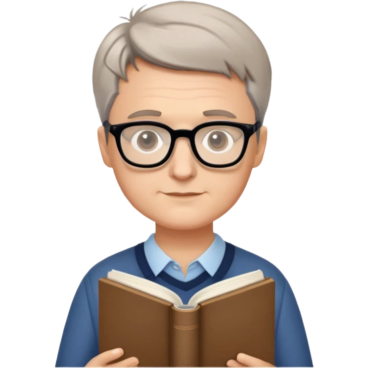Hartmut Rosa holding a sociology book, glasses, short hair emoji
