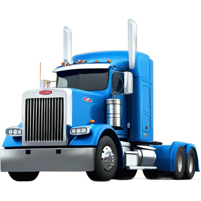 Peterbilt 389 volvo blue with flat top and slash cut exhaust stacks and dual rear tires and flat bumper emoji