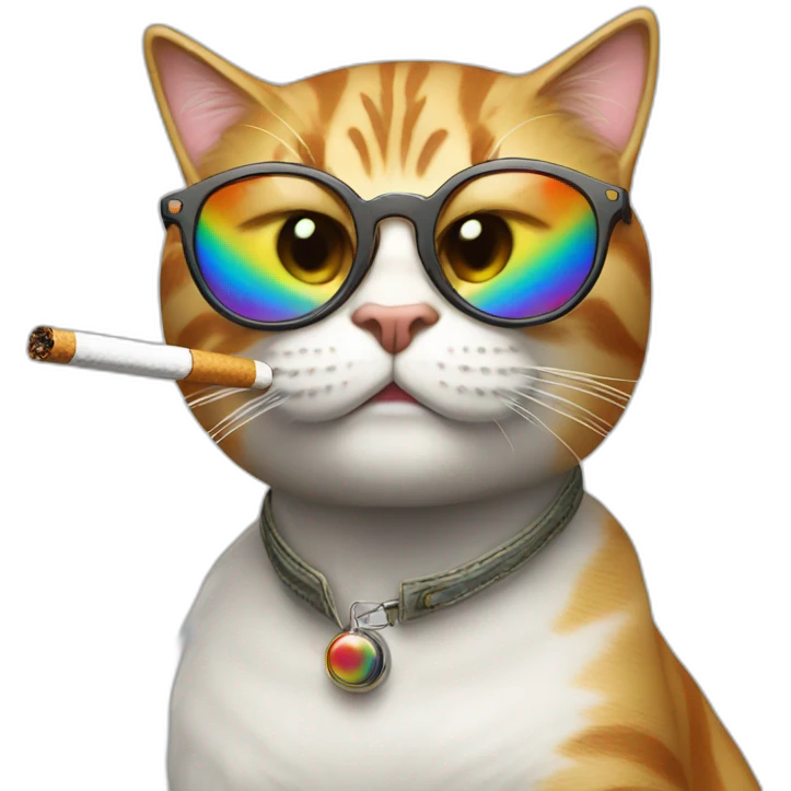 Cool cat with a cigarette that smoked rainbow emoji