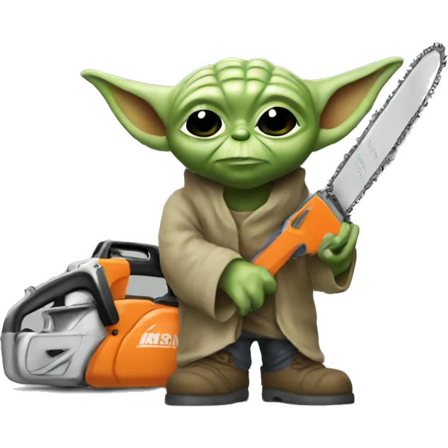 Little Yoda works with chainsaw emoji
