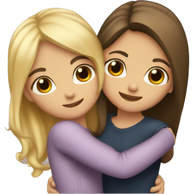 Best friends blonde girl and brunette girl hugging (with heart) emoji