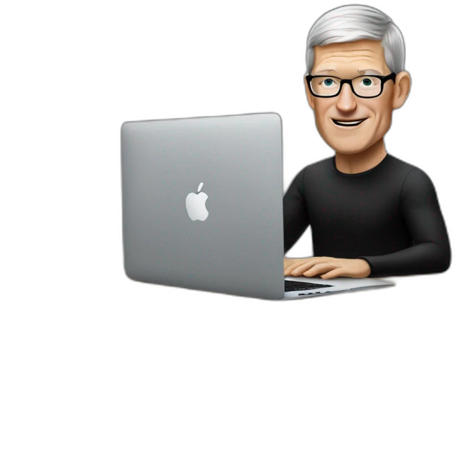 tim cook with macbook pro on desk all black emoji