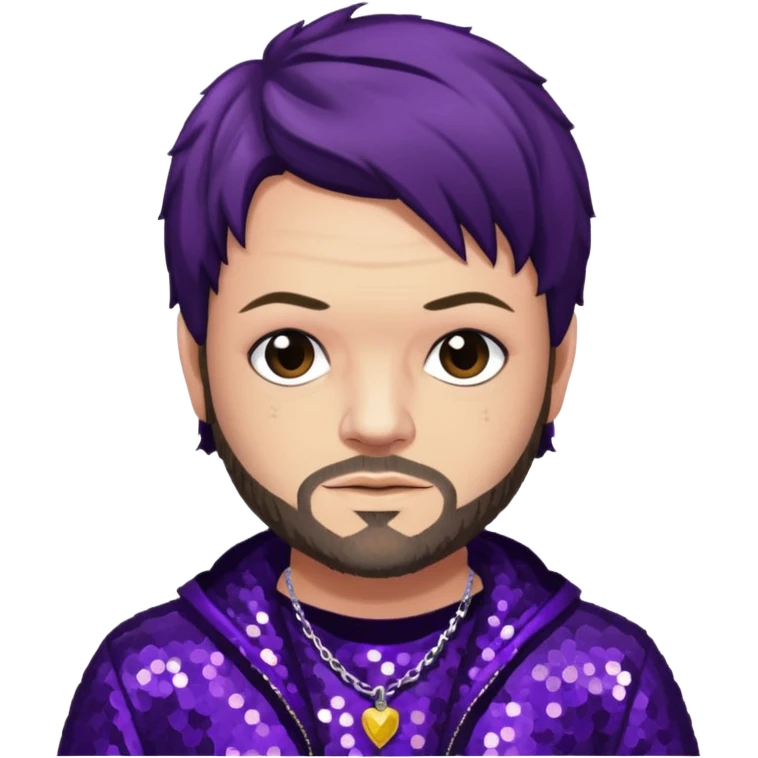 Bam Margera from Jackass with dark brown hair, dark purple sequin outfit emoji