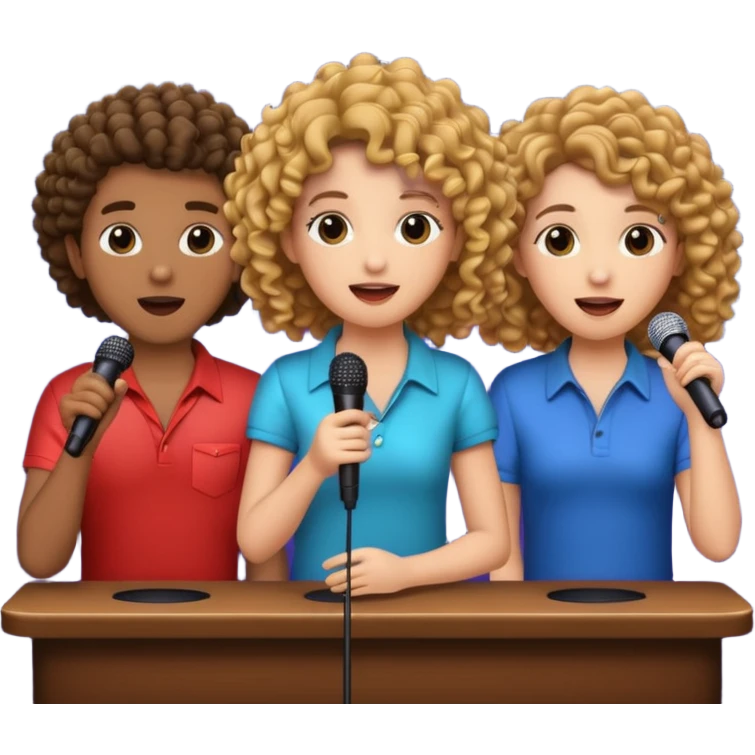 3 amigas en un karaoke cantando una chica rizada y las oreas pelo liso emoji