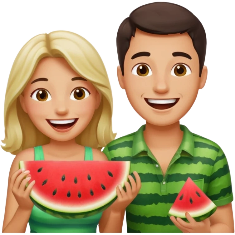 Couple laughing and eating Watermelon  emoji
