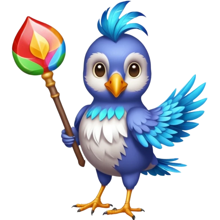A bird with a magic candy staff emoji