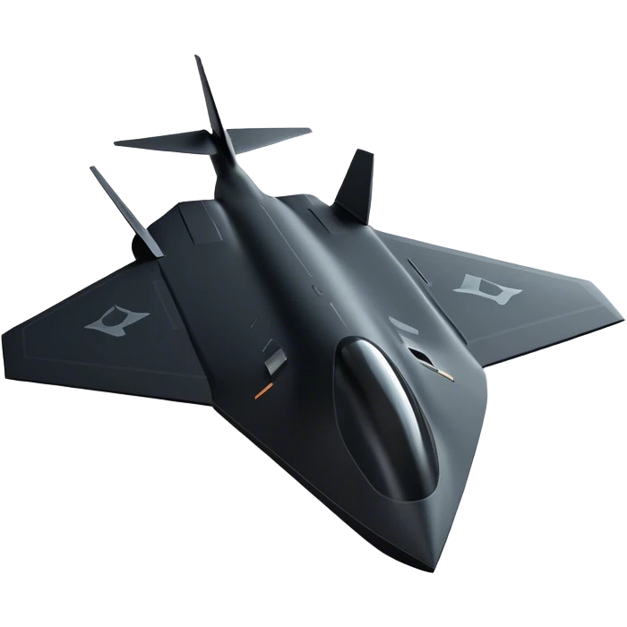 B-2 Spirit bomber - Northrop B-2 (Model Year: 2021) (Iconic colour: Stealth black) - A sleek, stealth bomber with smooth, angular contours and a matte jet-black finish. Emphasize a futuristic, minimalist design with a seamless fuselage, low-profile wings, and an overall intimidating stealth aesthetic. emoji