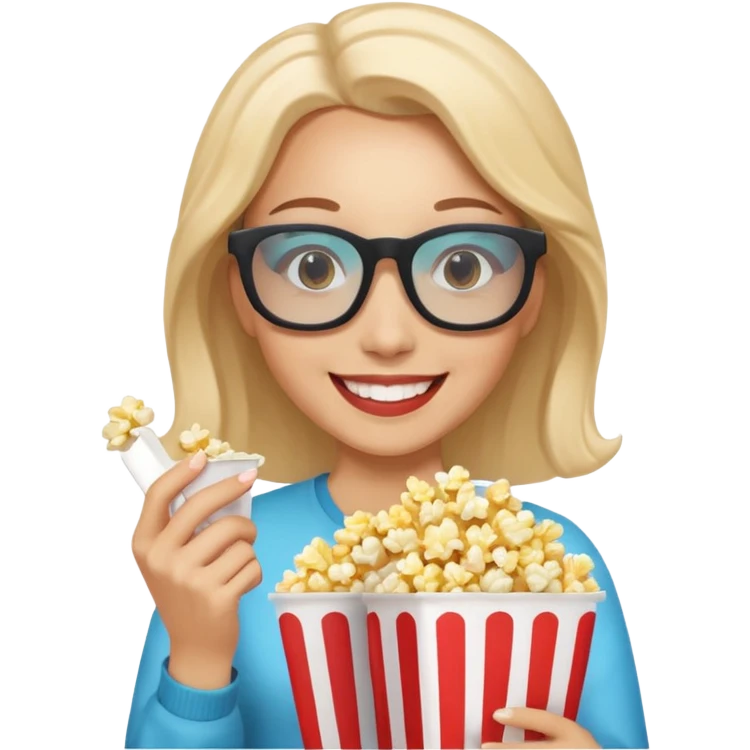 woman with 3d glasses smiling holding popcorn emoji