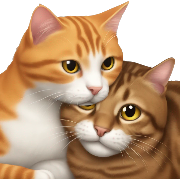 Orange tabby cat and brown tabby cat cuddling emoji