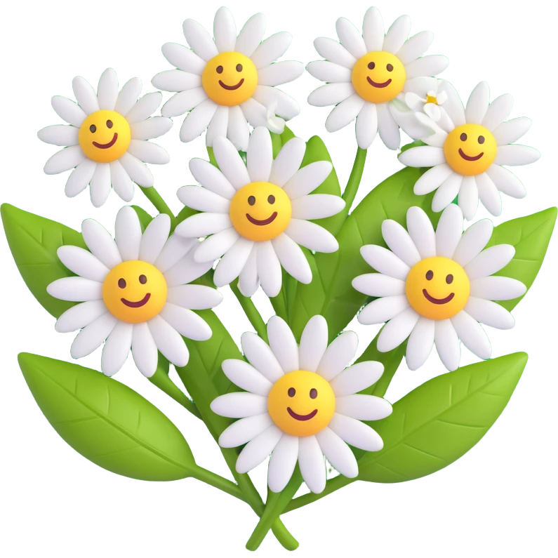 3D iOS style emoji of daisies with green leaves emoji