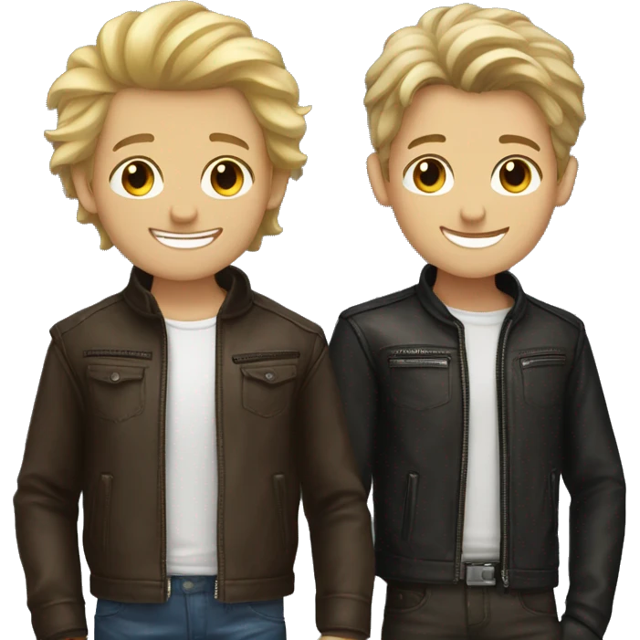 smiling brown haired boy and blonde haired boy in leather jackets emoji