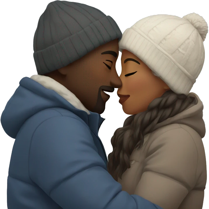 couple kissing outdoors in winter emoji
