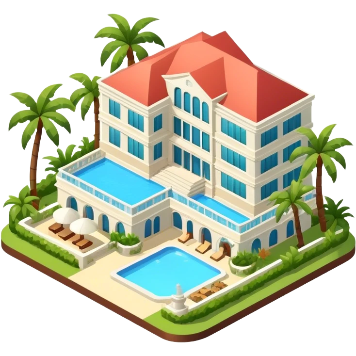 luxury tropical resort hotel, isometric exterior  emoji