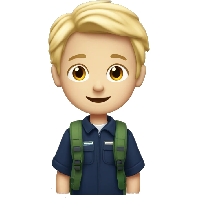 2 boys school, navy fleece, blond hair with ruck sacks emoji