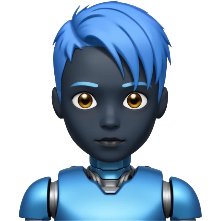 A robot boy with blue hair black emoji