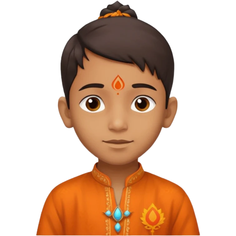 an indian boy in orange kurta and tilak with text belo saying "Veer" emoji