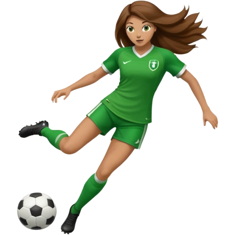 Long Haired Football Players, Female player, green cloth, full body kick ball emoji