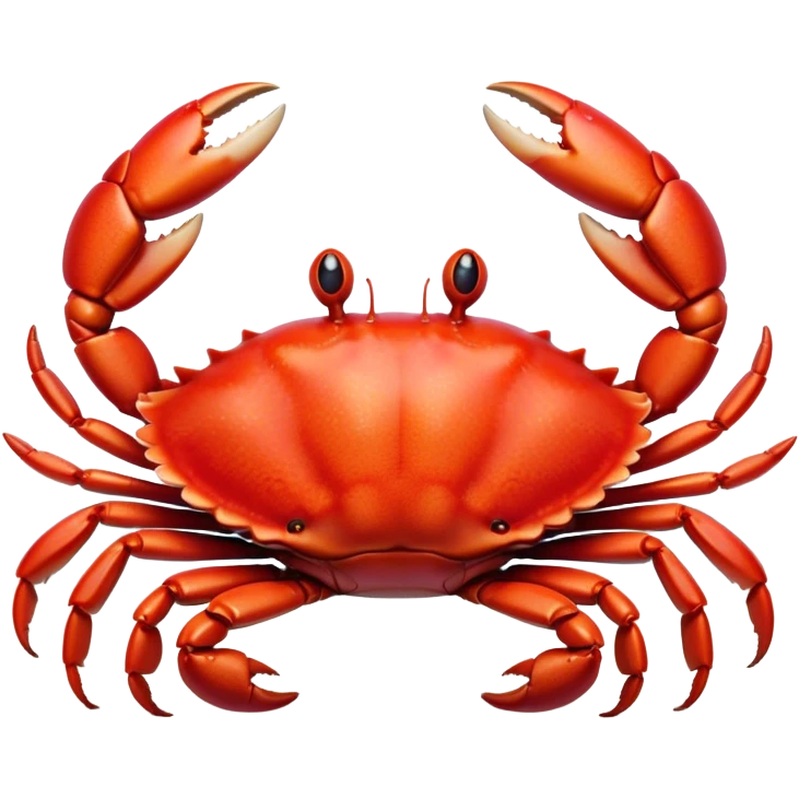 Cinematic Realistic Cute Crab Portrait Emoji, Head tilted playfully and inquisitively, featuring a compact, sturdy form with a glossy red shell uniquely forming an endearing face with bright, sparkling eyes, rendered with intricate natural textures and subtle coastal hues, high shine, affectionate and spirited, styled with a touch of seaside whimsy, soft glowing outline, capturing the essence of a mischievous yet lovable crab that seems ready to pinch playfully out of the screen into your arms! emoji