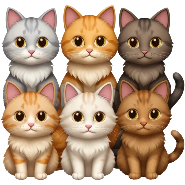 6 cats with different natural coloured coats emoji
