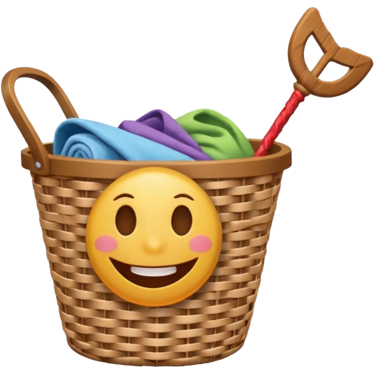 Laundry basket with magic wand and eyes and a mouth emoji