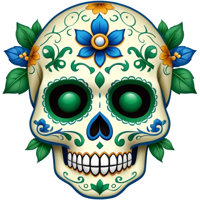 sugar skull in Milwaukee Bucks colors (green, cream, and blue) emoji