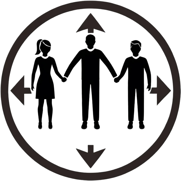 Minimalistic flat vector icon, iOS style, thin black contour on white background. Three people silhouettes connected by circular arrows, symbolizing Scrum teamwork. Clean, no text, no shadows emoji