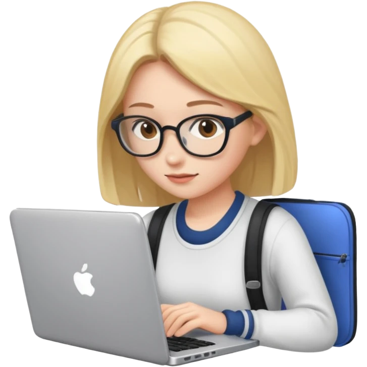 female student working on a computer. emoji
