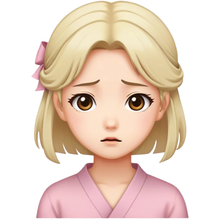 I'd like to design a confused expression, cute, charming, with a feminine style, in Japanese manga style sticker/emoji emoji