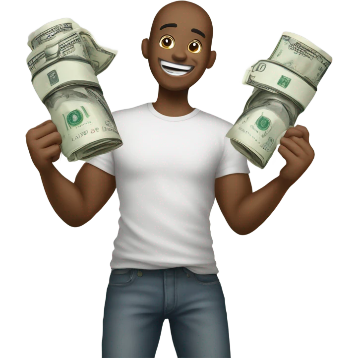person very happy with a rolled up dollar and a pile of salt emoji