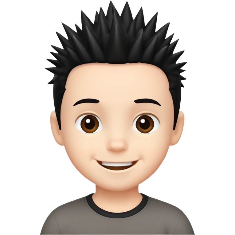 hazme un emoji como los de iphone personalizado, que sea de un niño de 4 años piel blanca/rosada (español), con pelo negro de punta y sonriendo emoji